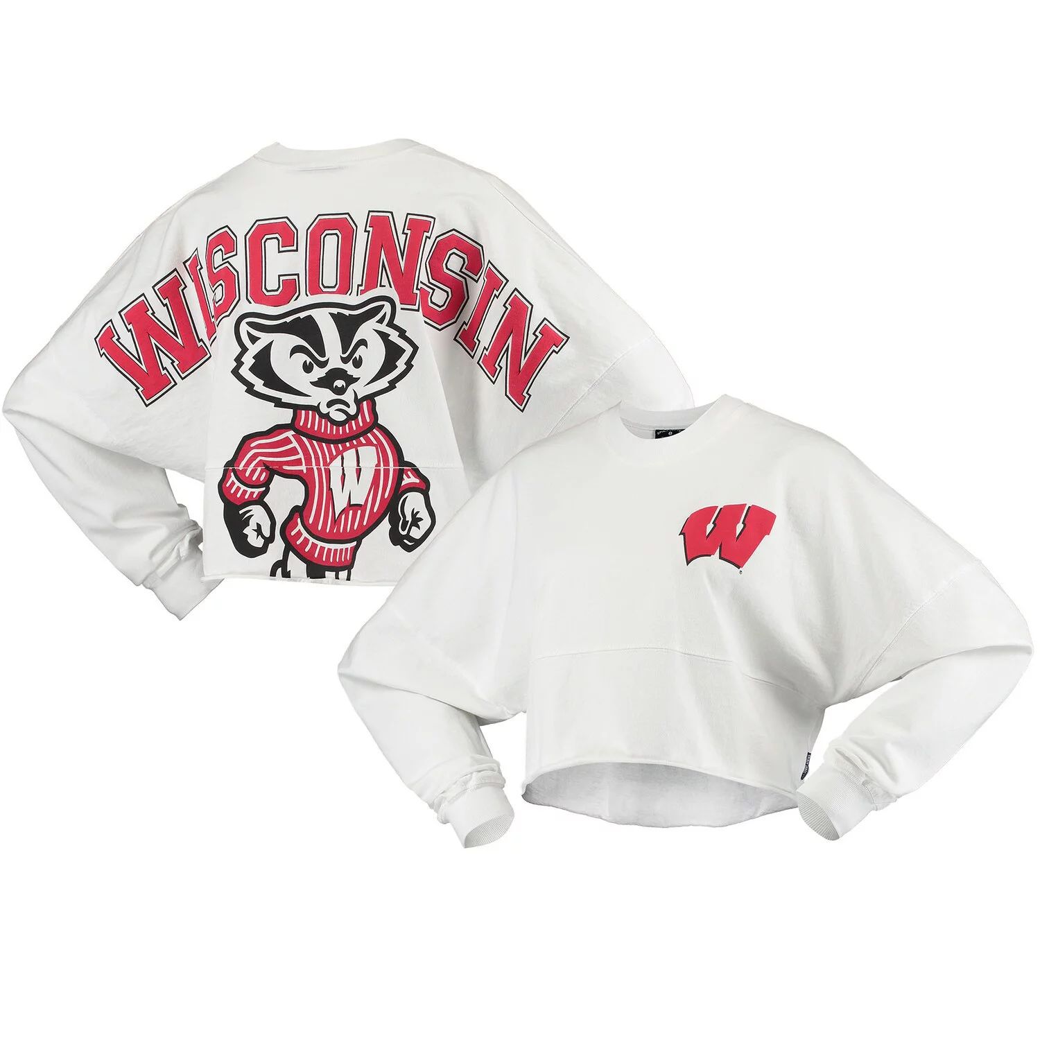 

Женская укороченная трикотажная футболка с длинным рукавом White Wisconsin Badgers Raw Hem Spirit