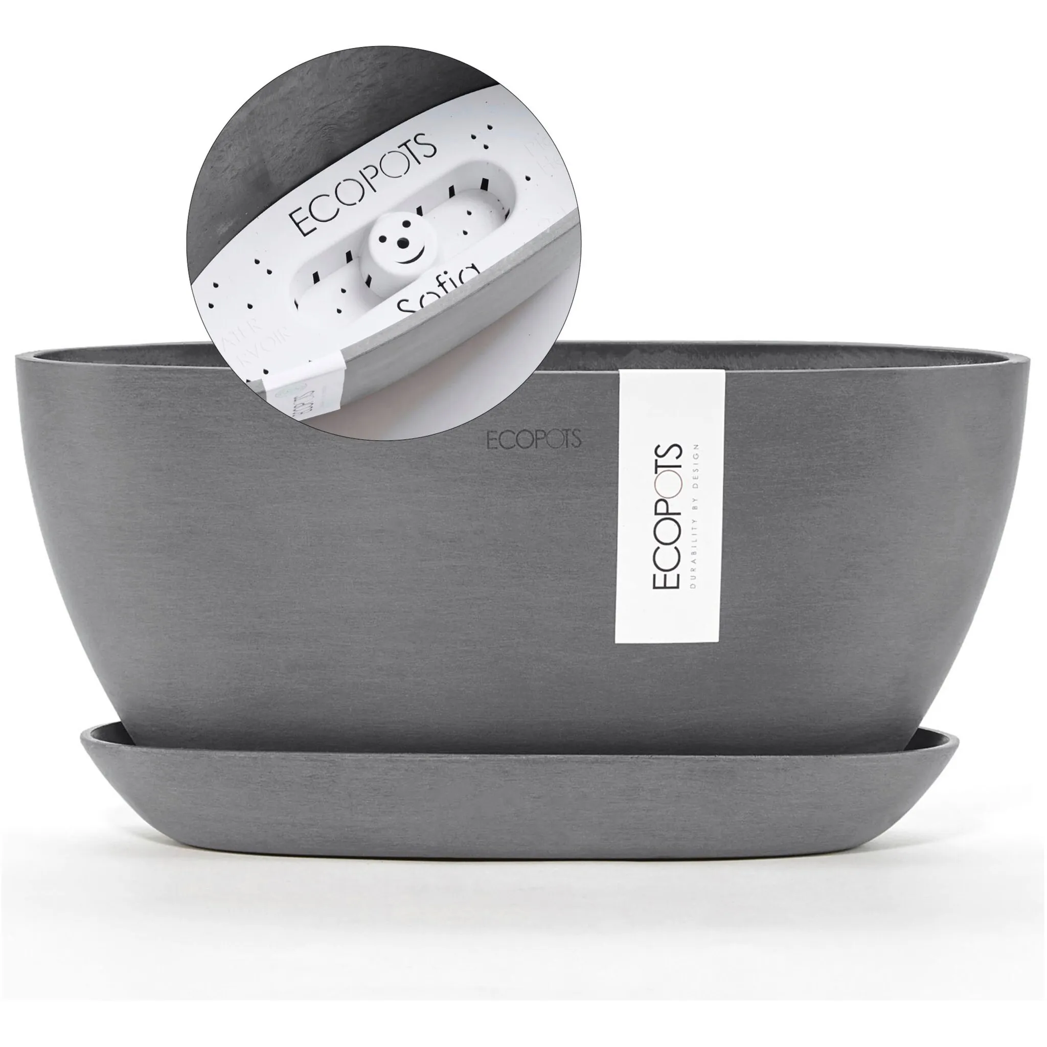 

Цветочный горшок ECOPOTS «София», (набор), с подходящим блюдцем, серый