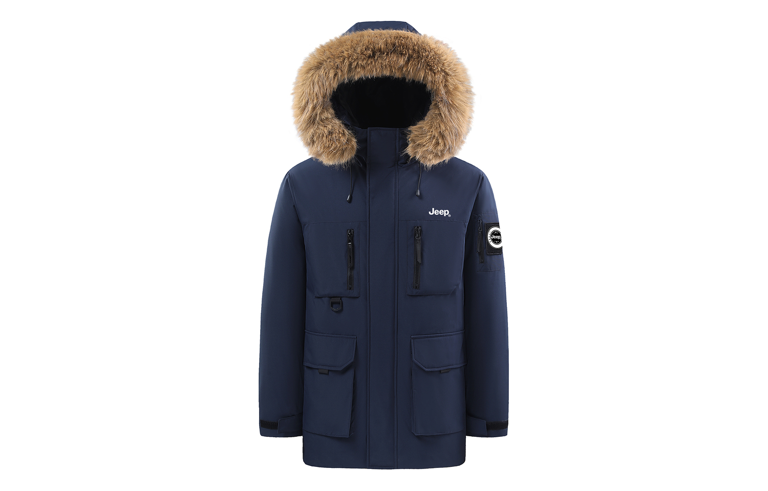 

Пуховая куртка унисекс, съемный капюшон, умеренная толщина пуха Jeep, темно-синий (double zipper style)