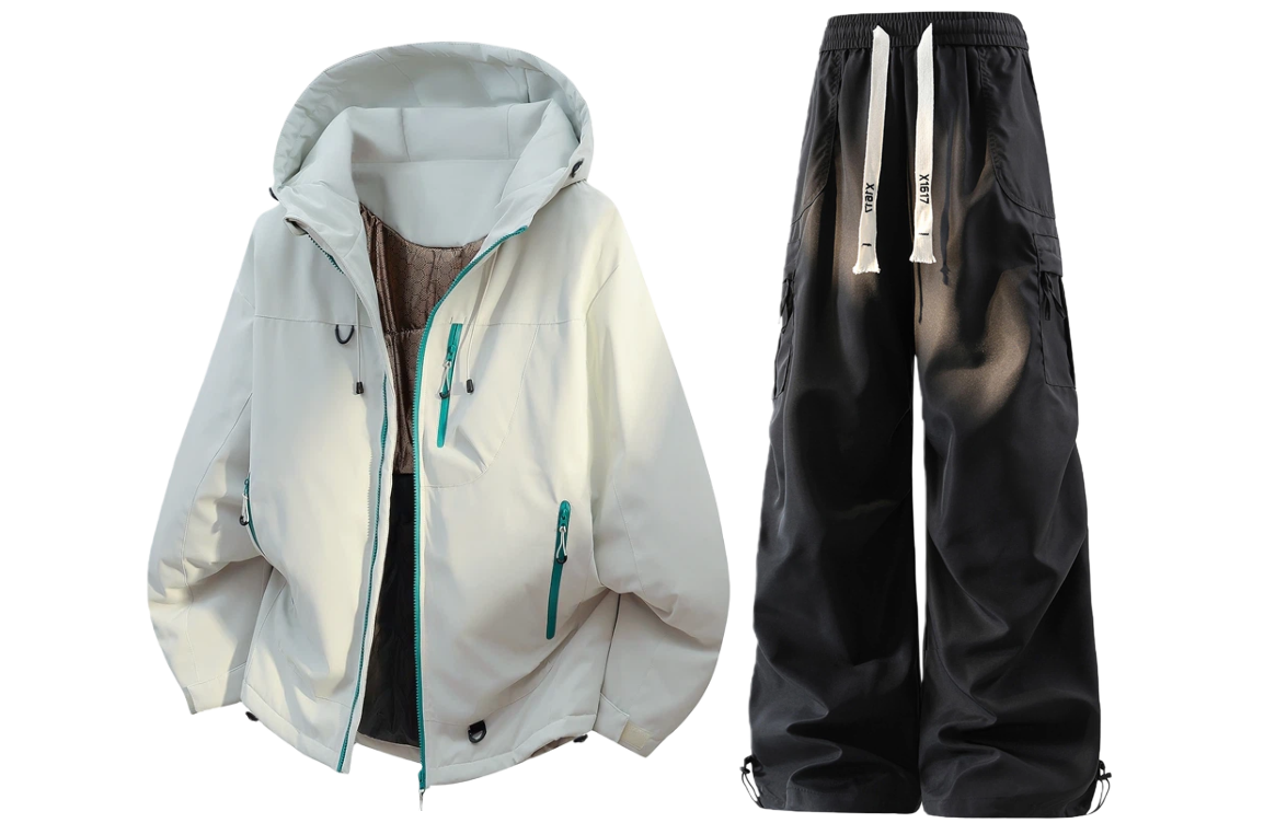 

Толстовка Casual Sportswear утепленная с капюшоном унисекс X1617, светло-pea зеленый puffer jacket+черный pants