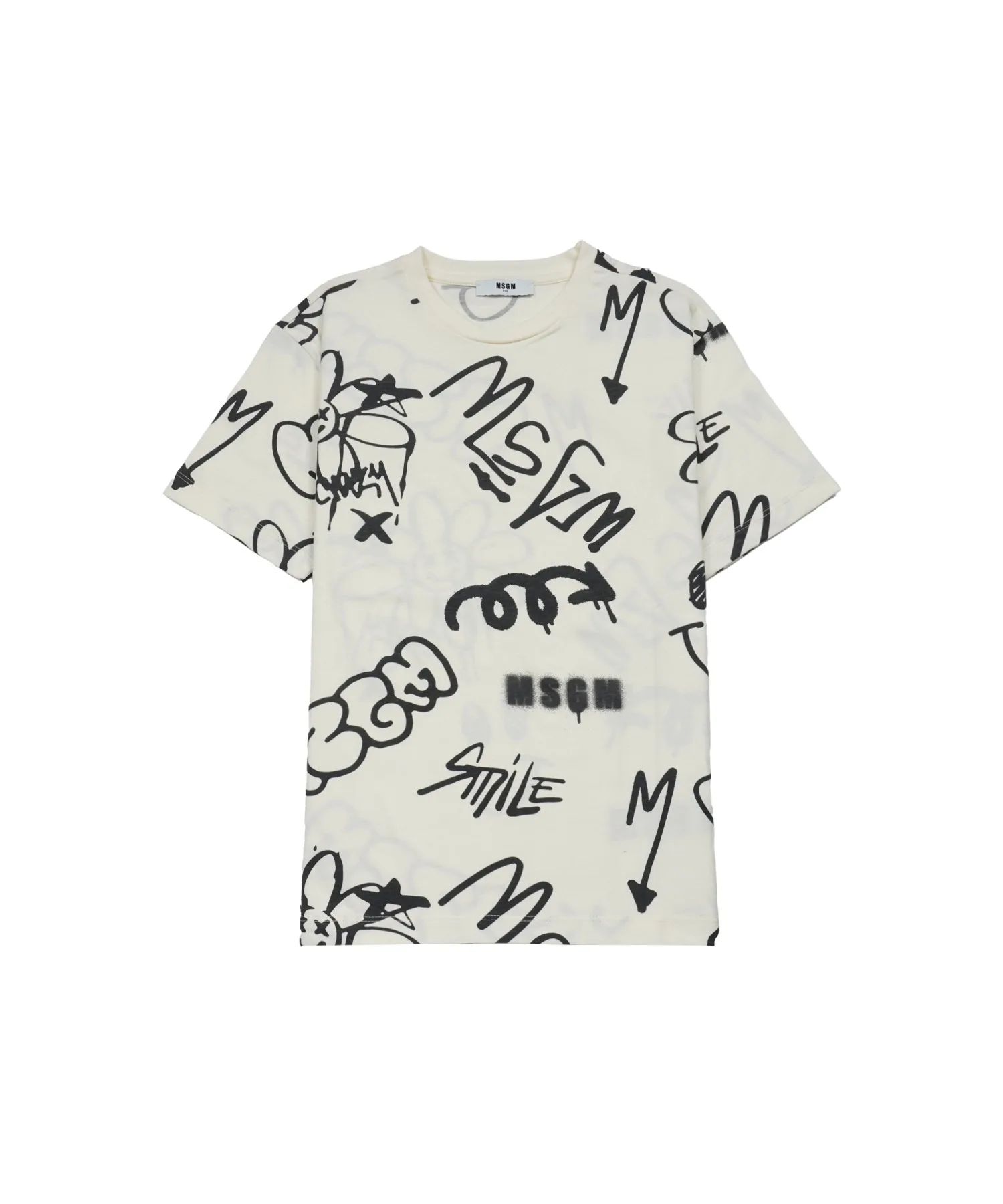 Детская футболка с мультиграффити MSGM KIDS Multigraffiti кремовая