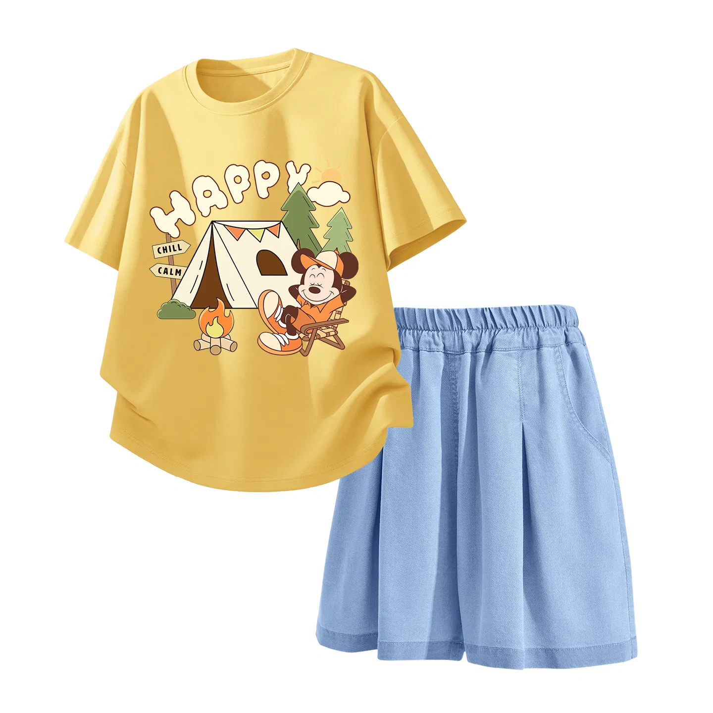 Детский спортивный костюм Disney Kids Casual Sportswear Crew Neck Thin Stretch, желтый/светло-синий деним — фото 3