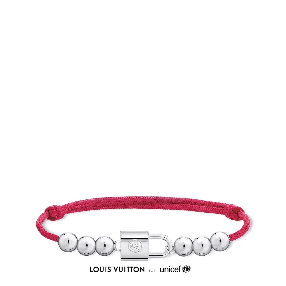 

Louis Vuitton Серебряный браслет Lockit Beads, серебристый и красный шнур из полиэстера