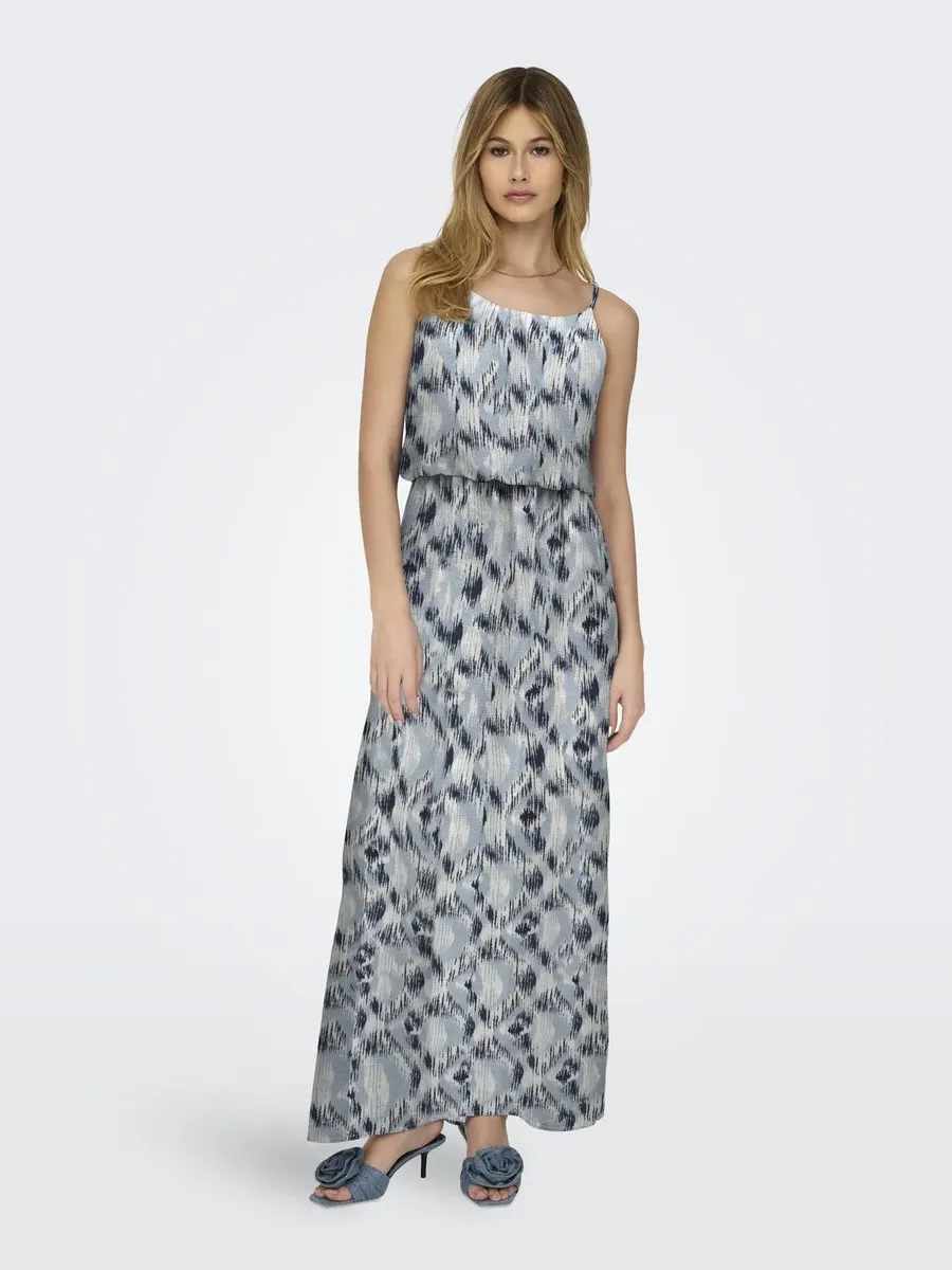 

ONLY платье макси "ONLWINNER S/L MAXI DRESS NOOS PTM", на тонких бретелях, цвет Faded Denim Aop:414 Isla
