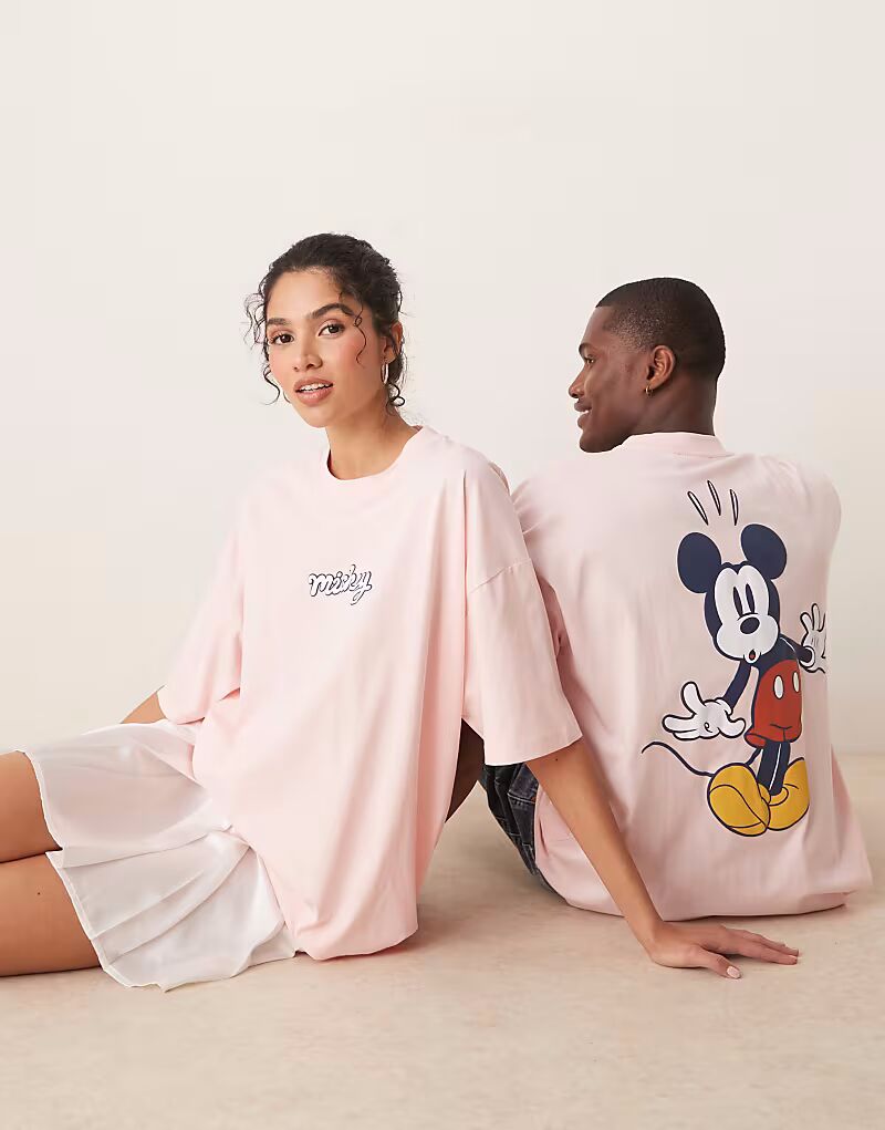 

Футболка унисекс оверсайз ASOS DESIGN Disney с принтом Микки Мауса светло-розового цвета