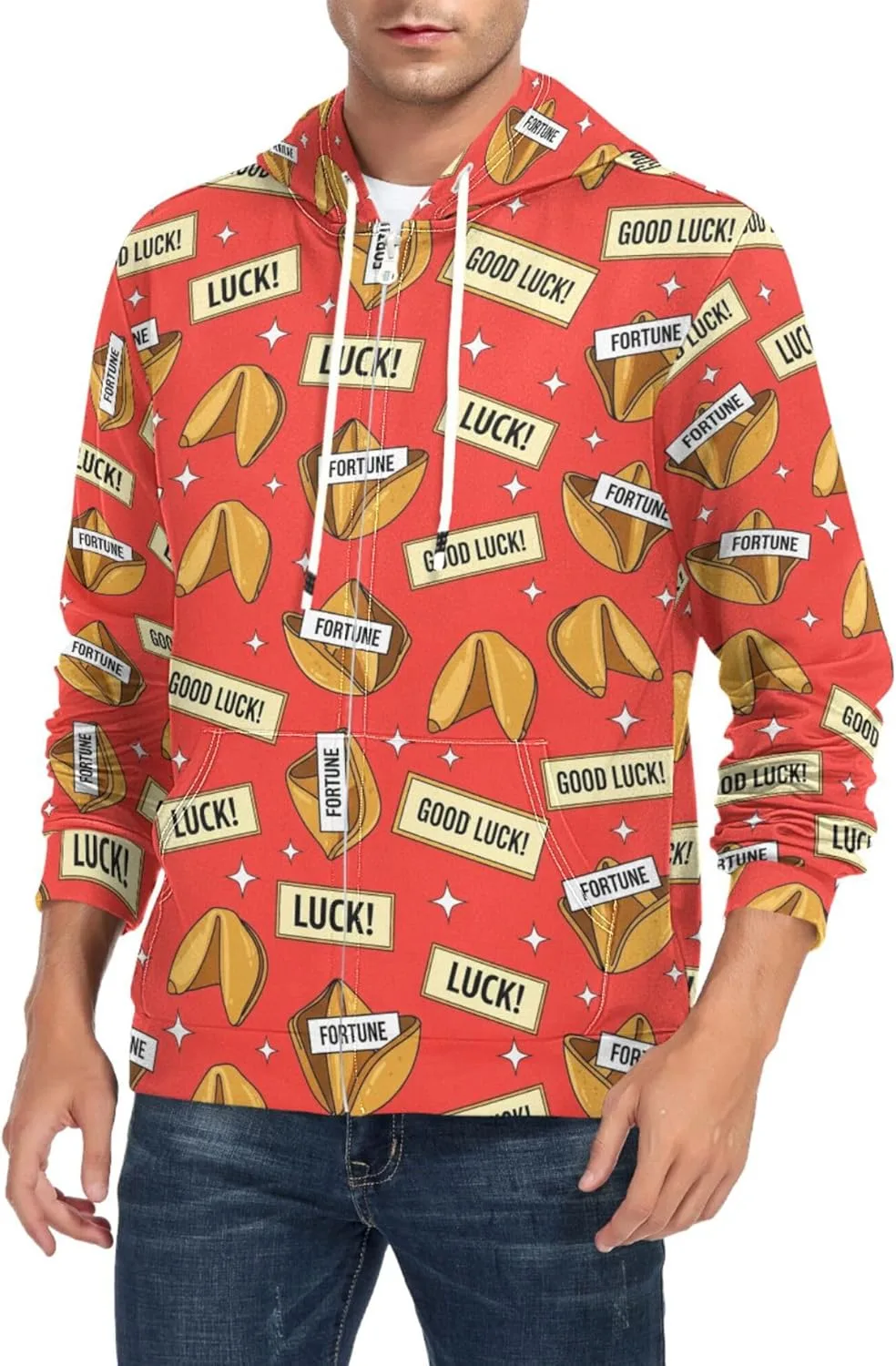 

Мужская толстовка Lucky Cookie с капюшоном на молнии, красная CUPADA