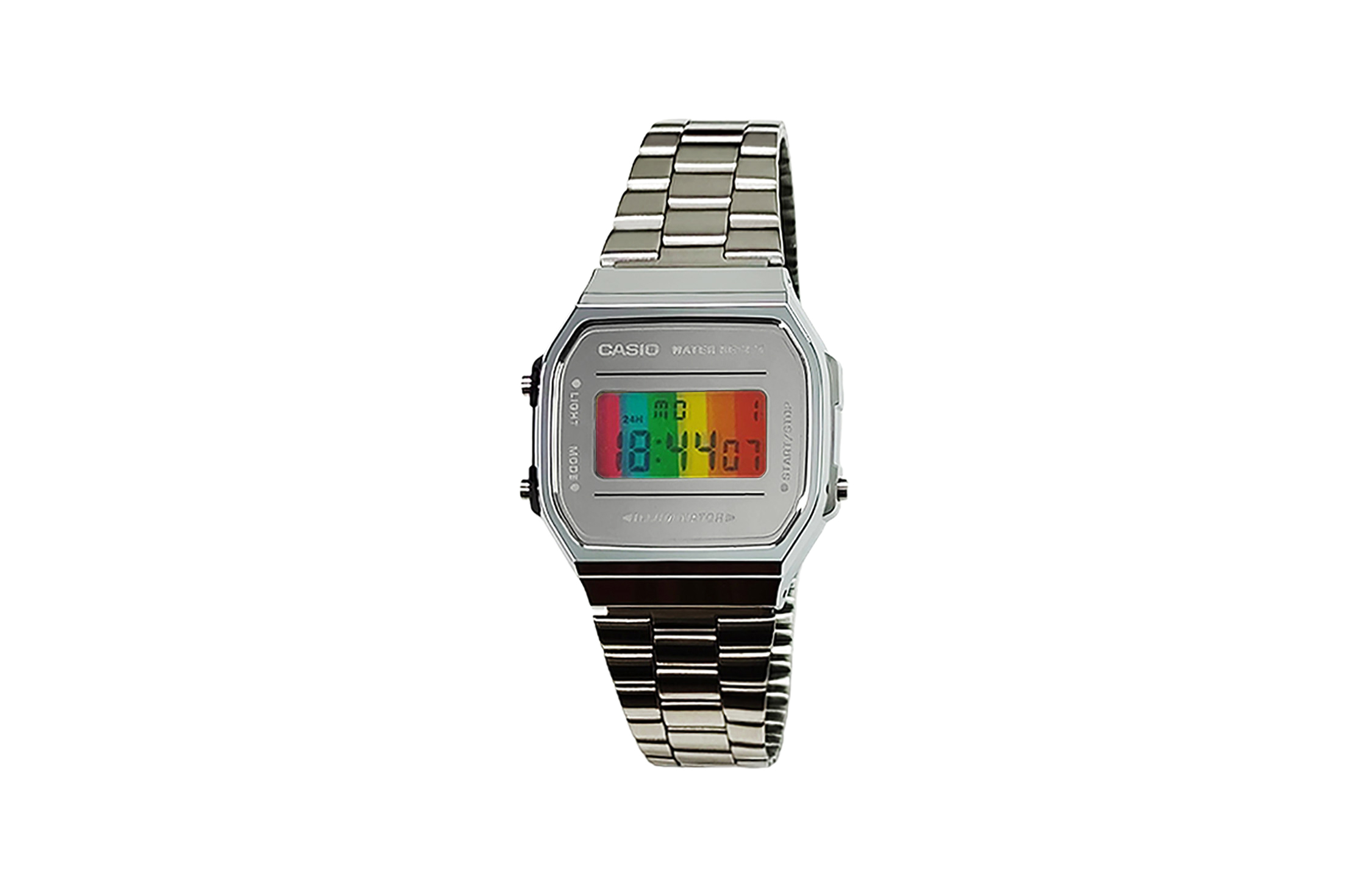 

CASIO Часы Retrofit Series Quartz Movement Stainless Steel Strap Watch Men's Watch Red Watch Dial, Silver Dial Multicolor Vertical Stripes Watch Glass