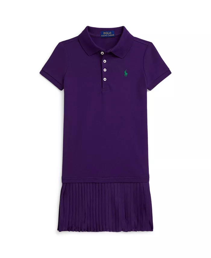 

Детское платье-поло с плиссированной эластичной сеткой для девочек размеров 2T-6X Polo Ralph Lauren, фиолетовый