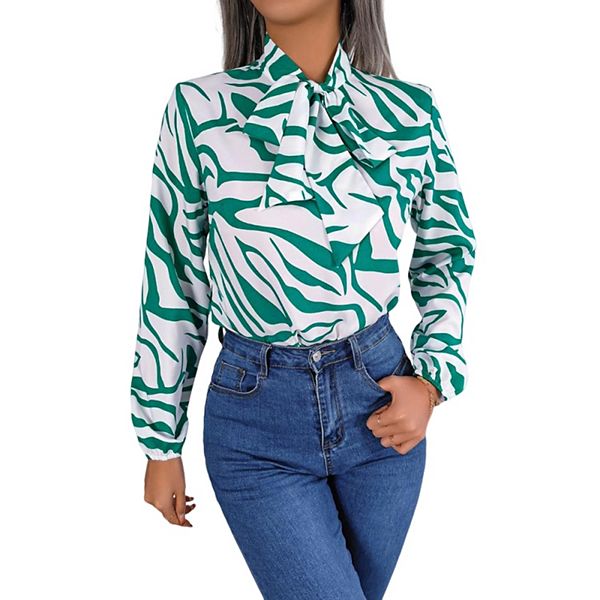 

Женская повседневная блузка с принтом и бантом Kojooin, Green