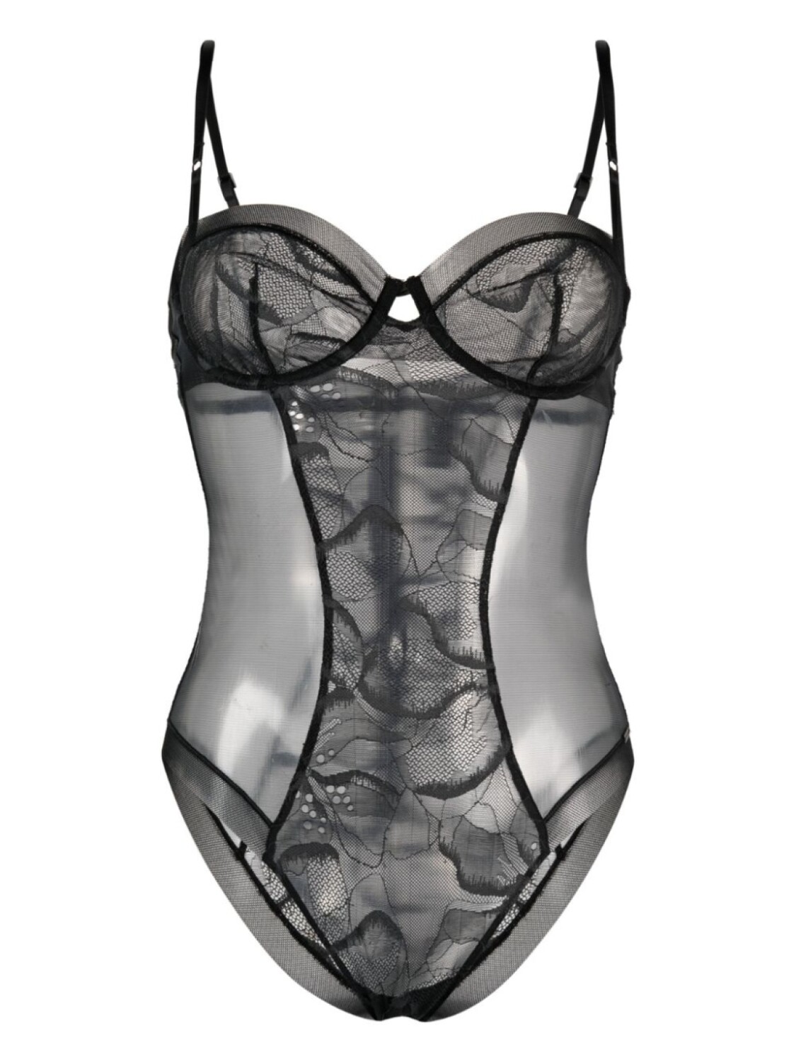 

Полупрозрачное боди из кружева Calvin Klein, черный