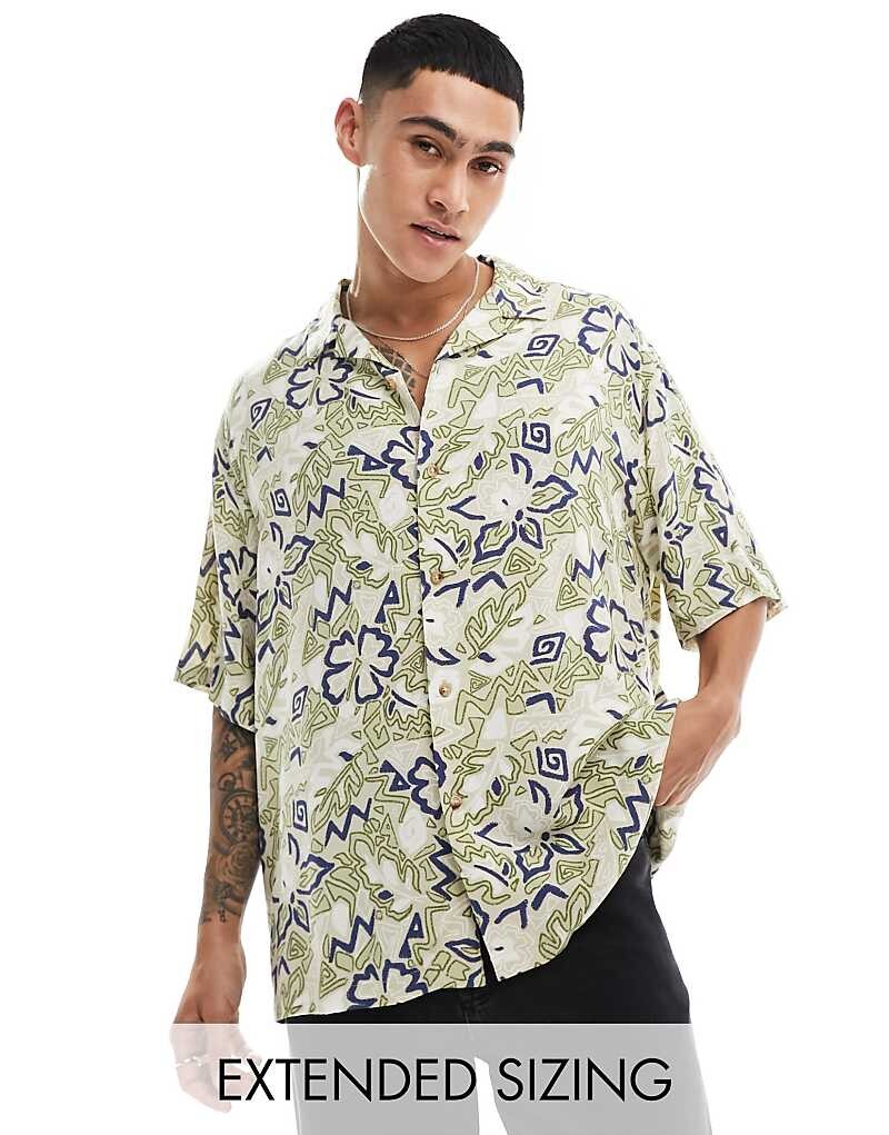 

ASOS DESIGN – Рубашка свободного кроя с воротником с лацканами и винтажным гавайским принтом