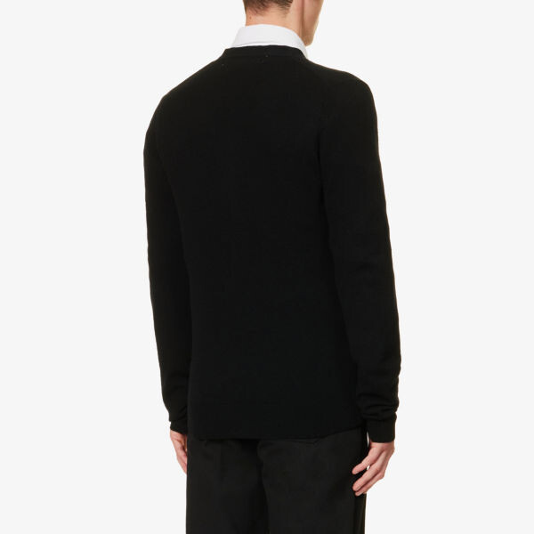 Шерстяной кардиган с V-образным вырезом и вышитым логотипом Comme des Garçons, черный — фото 4