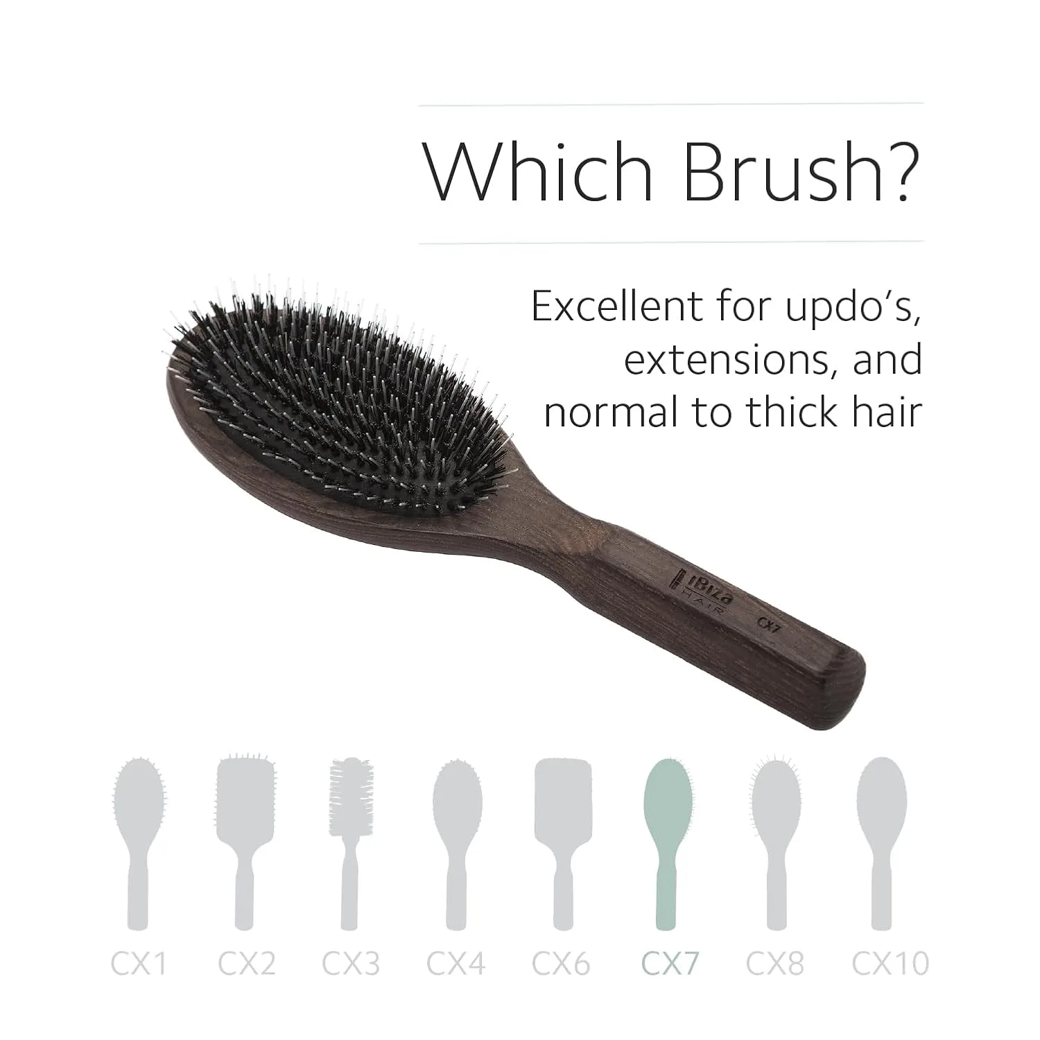 Профессиональные щетки для волос Ibiza Hair Professional CX Series: круглые, лопатообразные и овальные. CX7 - Овальная паддл-щетка смешанная с белым нейлоном, white — фото 4