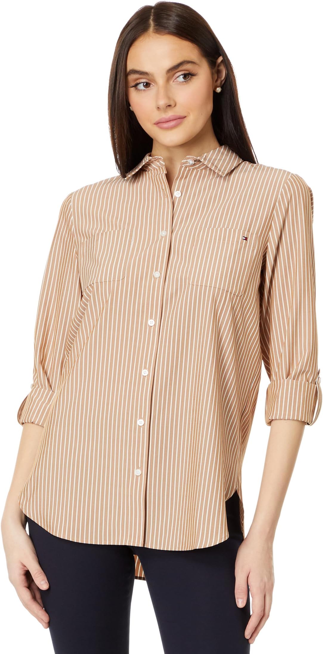 

Рубашка Tommy Hilfiger Long Sleeve Stripe Easy Care Tunic, цвет Brown Sugar Multi