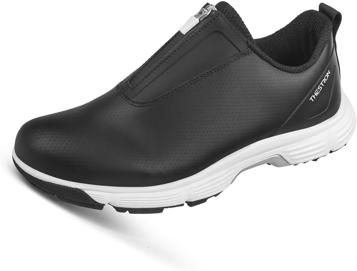 

Мужские повседневные гольф-туфли VEACAM Классические кожаные лоферы Удобные водонепроницаемые туфли для гольфа с молниями, черный