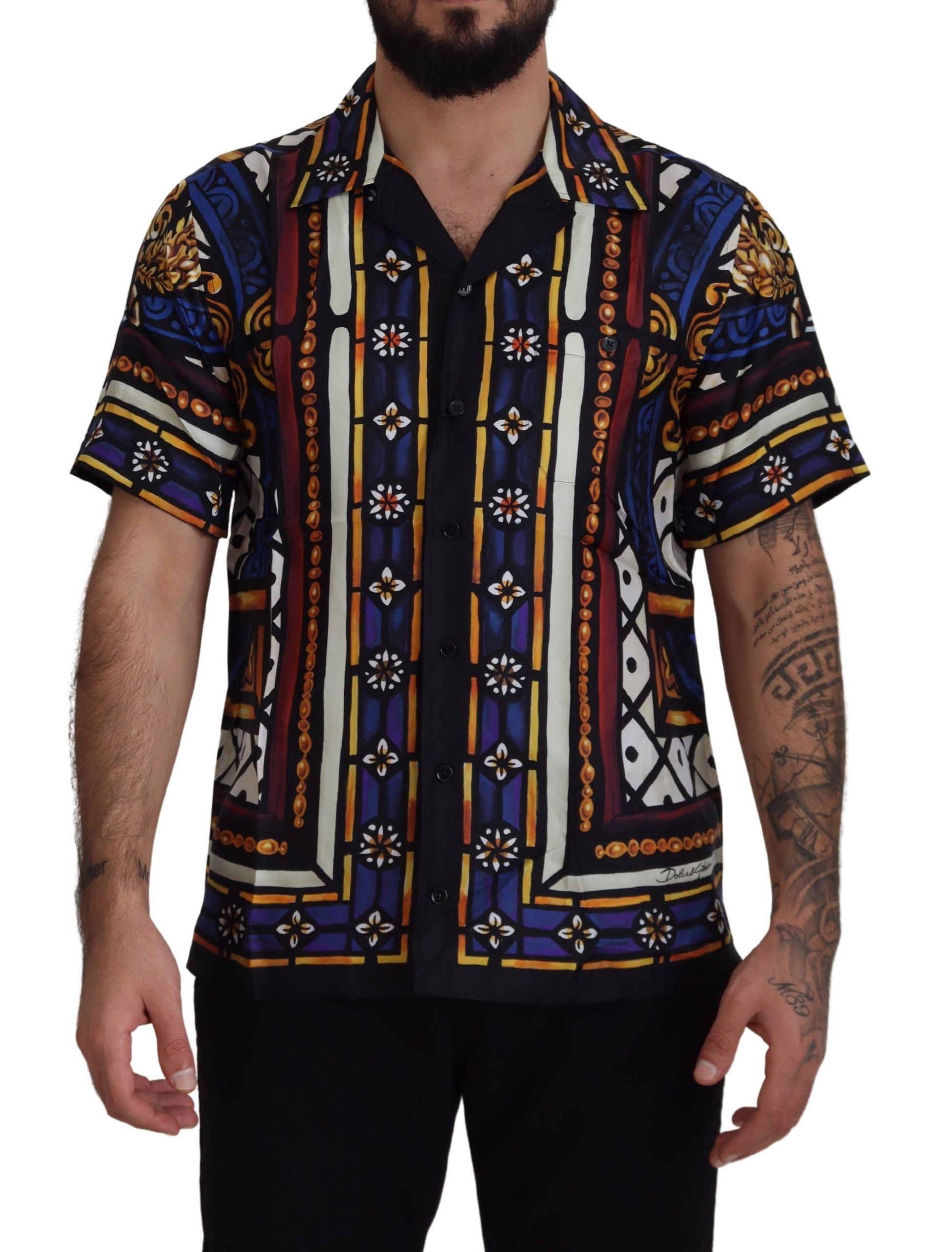 

Элегантная многоцветная шелковая мужская рубашка Dolce & Gabbana