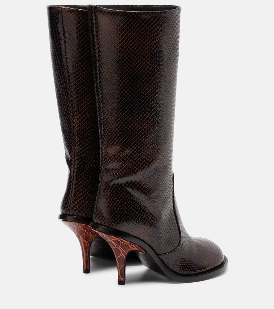 Кожаные сапоги-ботфорты с эффектом змеиной кожи Dries Van Noten, Dark Brown — фото 2