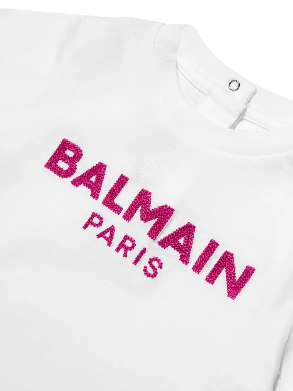 Хлопковая футболка с вышитым логотипом Balmain Kids, белый — фото 3