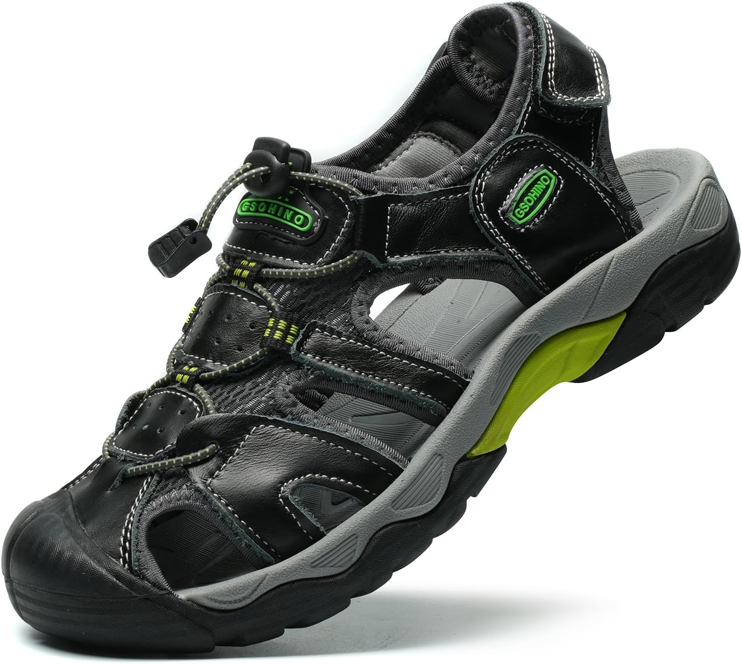 

Мужские кожаные спортивные сандалии для мужчин с закрытым носком, для походов, на открытом воздухе, повседневная прогулочная обувь, водные туфли, летние сандалии рыбака, ручная работа Gsohino, черный