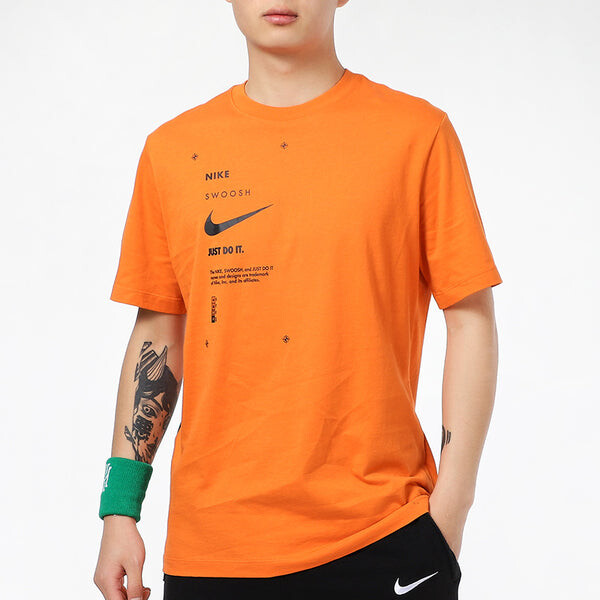 Футболка спортивная одежда swoosh club печать алфавит спорт круглый вырез короткий рукав оранжевый Nike, оранжевый — фото 3