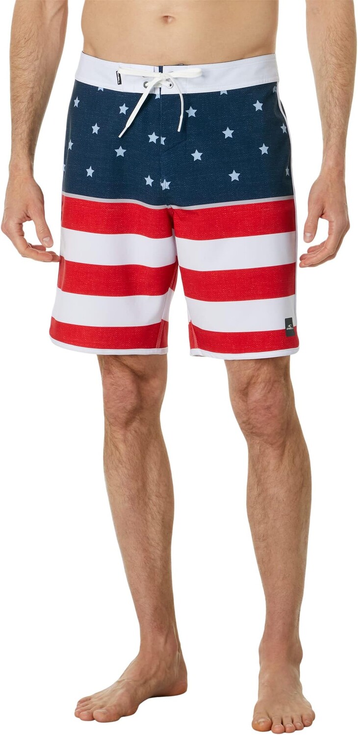 

Шорты для плавания O'Neill Hyperfreak Mysto Scallop Flag 19" Boardshorts, цвет Red/White/Blue