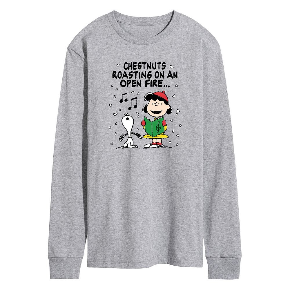 

Мужская футболка с длинными рукавами и рисунком Peanuts Lucy & Snoopy Christmas Carol Licensed Character, цвет Heather Gray