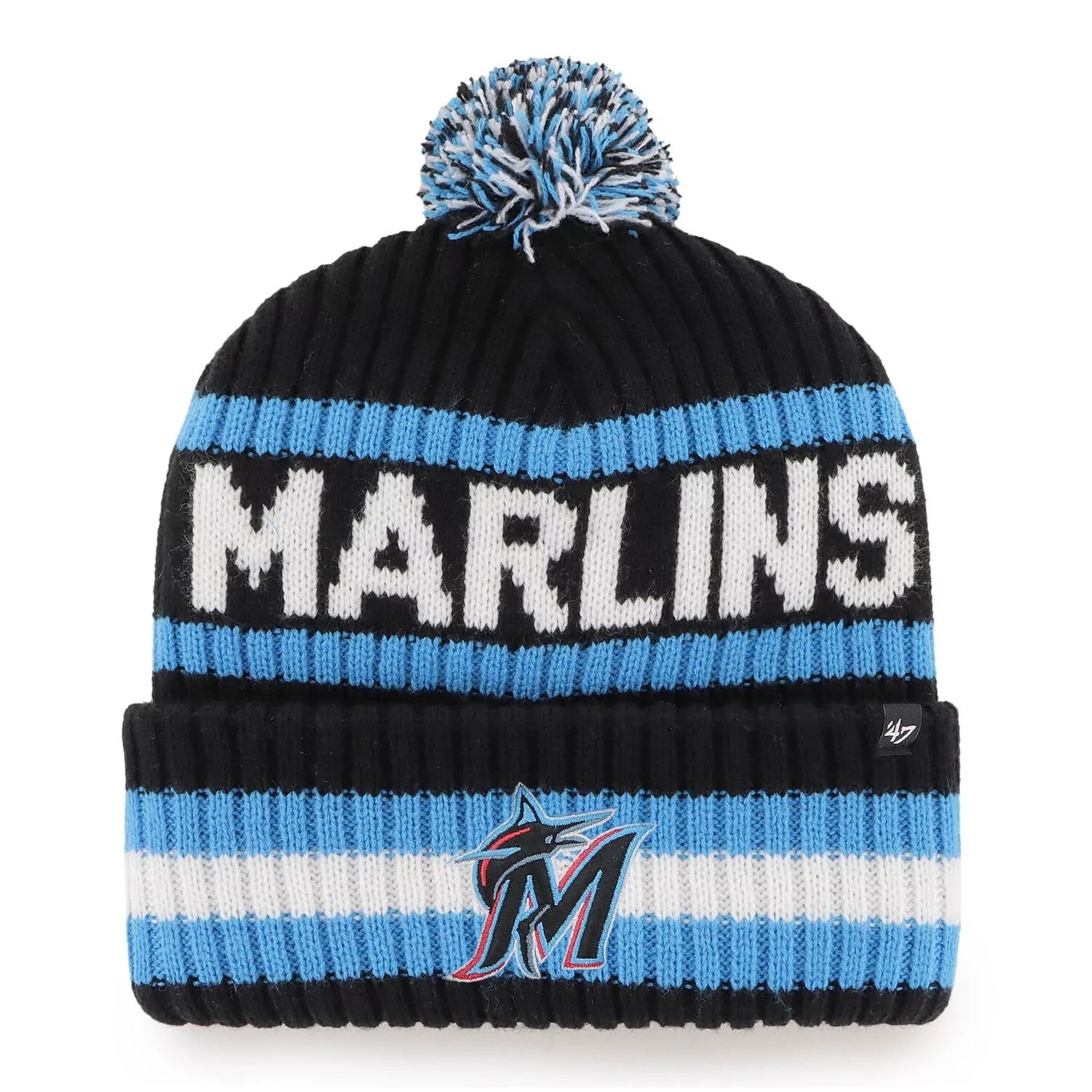 

Мужская черная вязаная шапка с манжетами и помпоном '47 Miami Marlins Bering 47 Brand