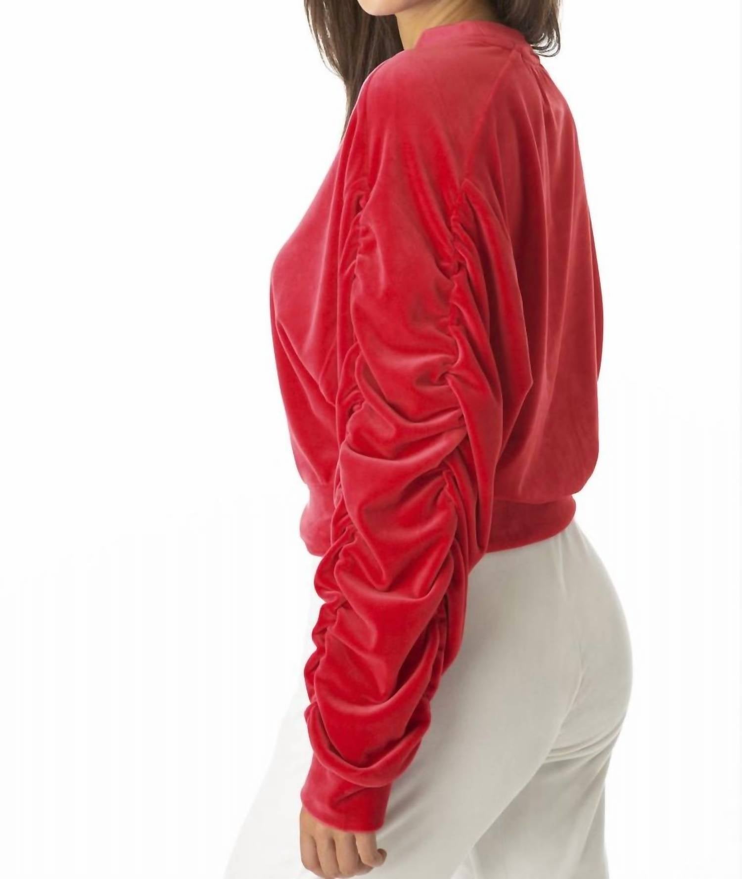 

Укороченный топ с присборенными рукавами в цвете Coco Red Juicy Couture