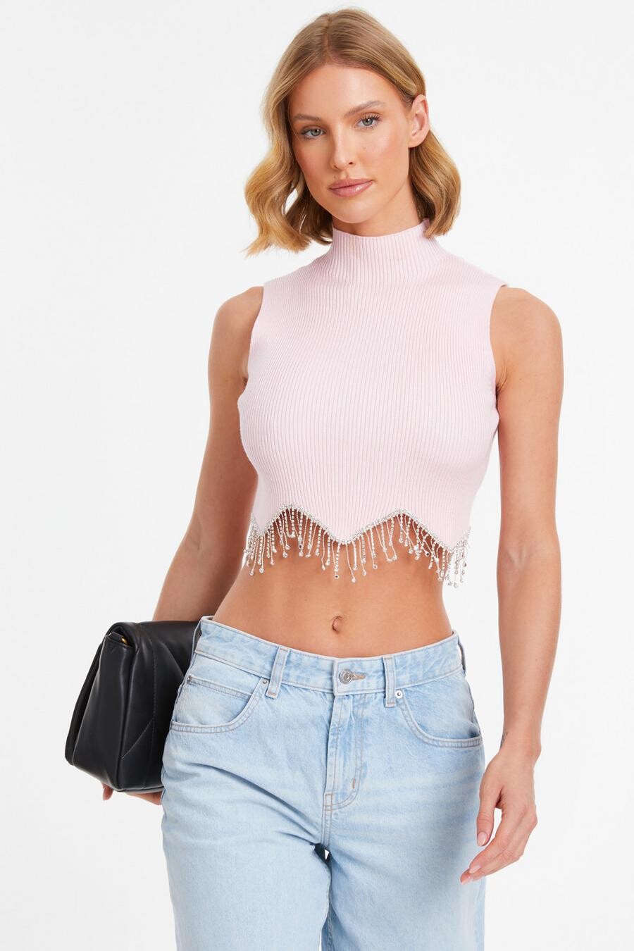 

Розовый топ без рукавов с фестончатым узором QUIZ Clothing