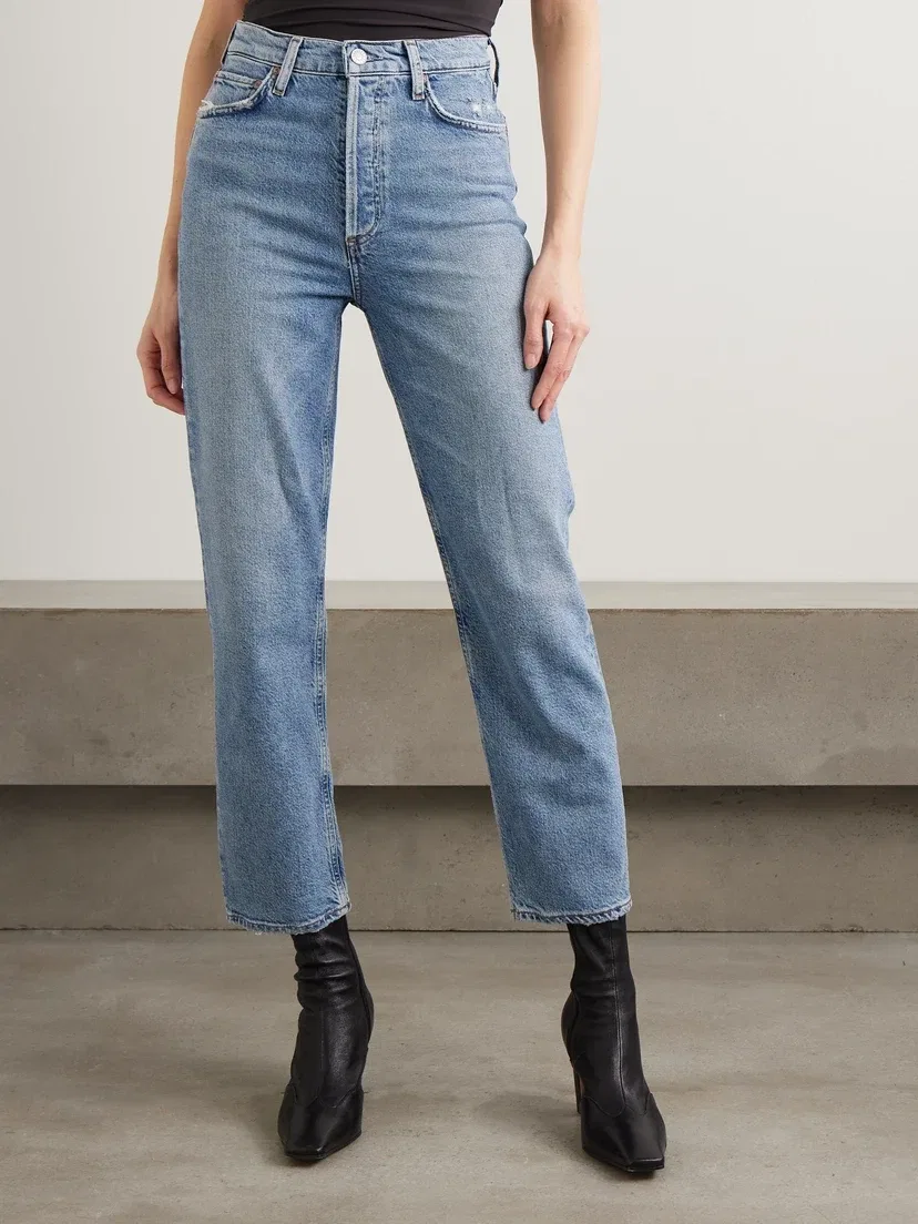 Джинсы AGOLDE '90s Pinch Waist укороченные рваные с высокой посадкой прямого кроя, голубой — фото 3