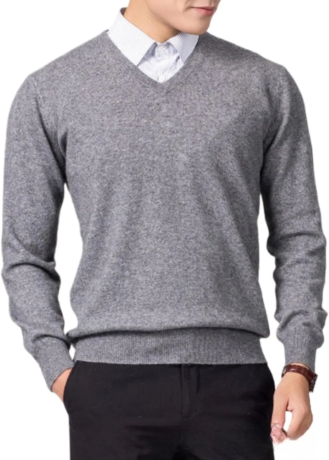 

Мужской свитер V-образным вырезом с длинными рукавами, повседневный, приталенный, вязаный SWJGLITTR