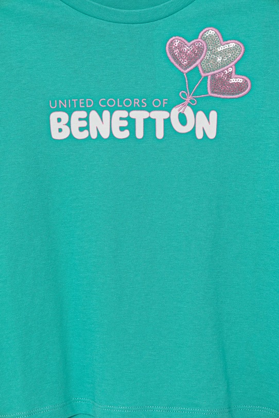 Детская хлопковая футболка United Colors Of Benetton, бирюзовый — фото 3