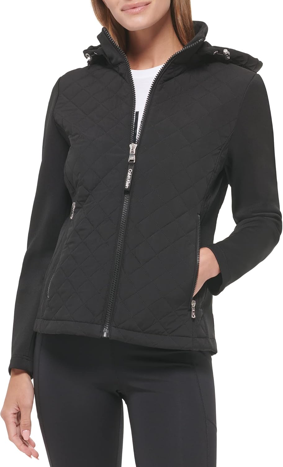 

Calvin Klein Женская стеганая куртка с капюшоном, Quilted Black
