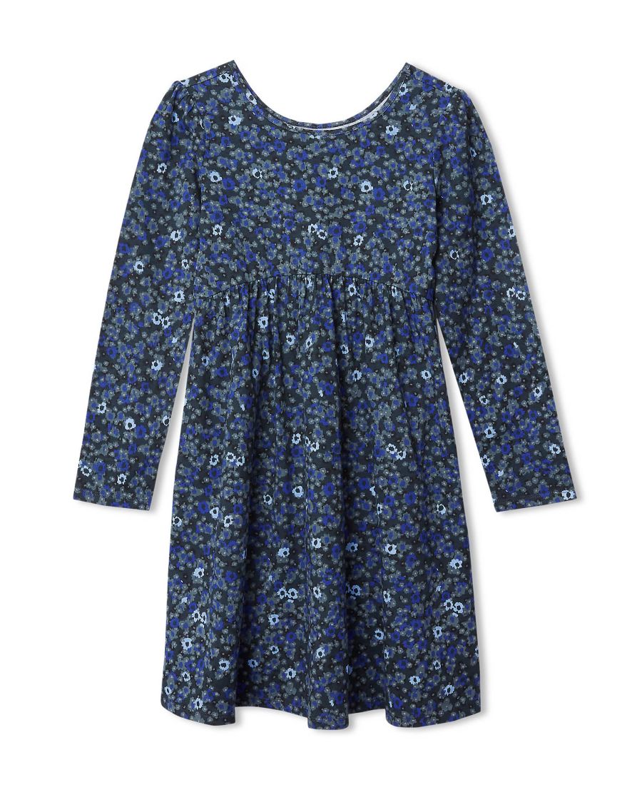 

Детское трикотажное платье с длинными рукавами и присборенной талией Lands' End, Black floral leopard