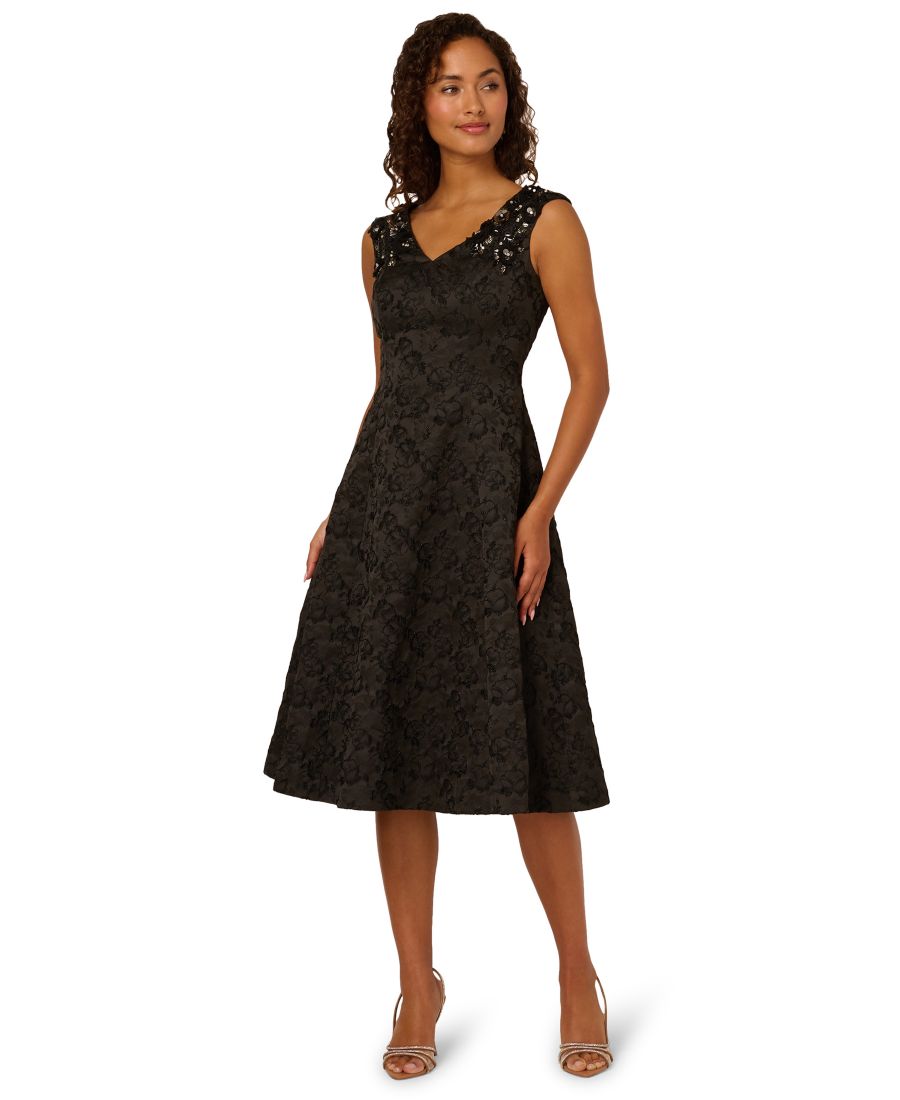 

Женское миди-платье с жаккардовой отделкой и бисером Adrianna Papell, Black