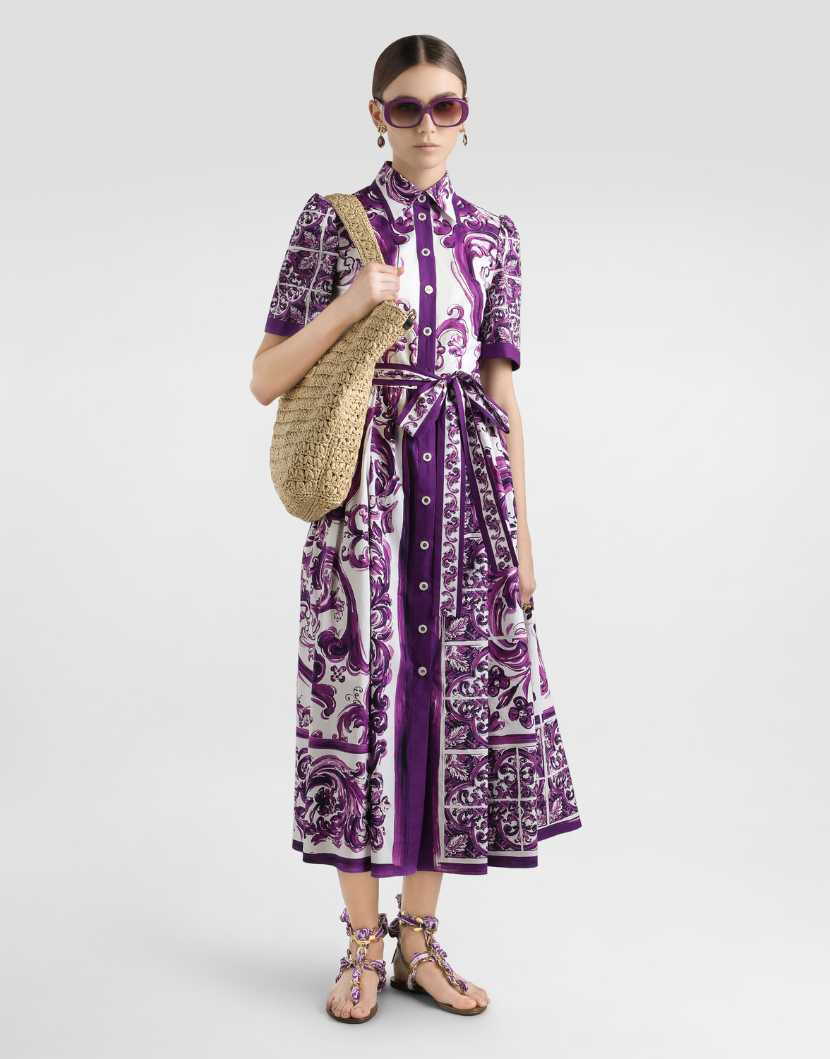 Сорочечное платье из поплина с принтом «майолика» Dolce & Gabbana, мультиколор — фото 2