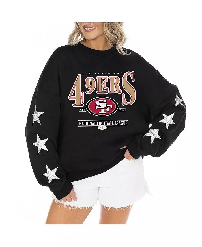 

Женский черный свитер San Francisco 49ers со стразами и звездами на рукавах Settle the Score Tri-Blend Gameday Couture