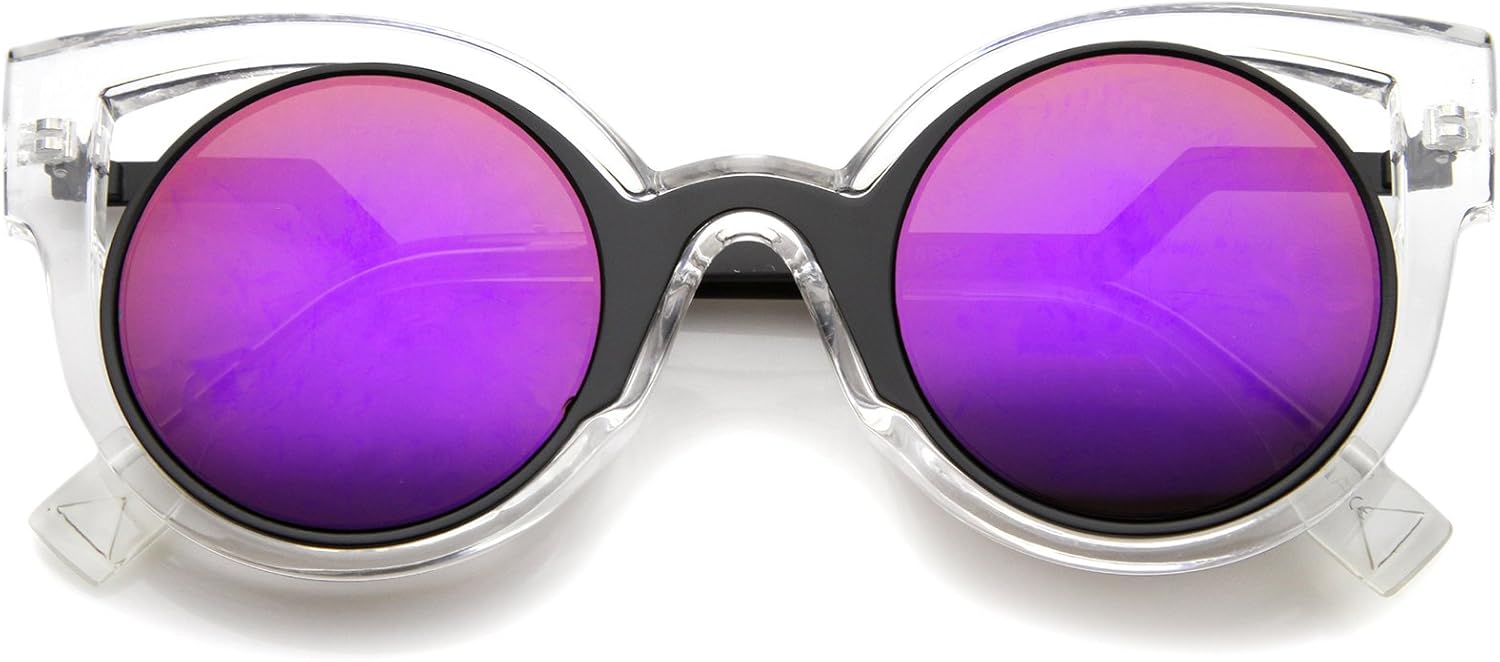 

Женские солнцезащитные очки zeroUV с внутренней металлической оправой, зигзагообразными ступенчатыми дужками, двухцветная оправа «кошачий глаз», Clear-black / Purple Mirror