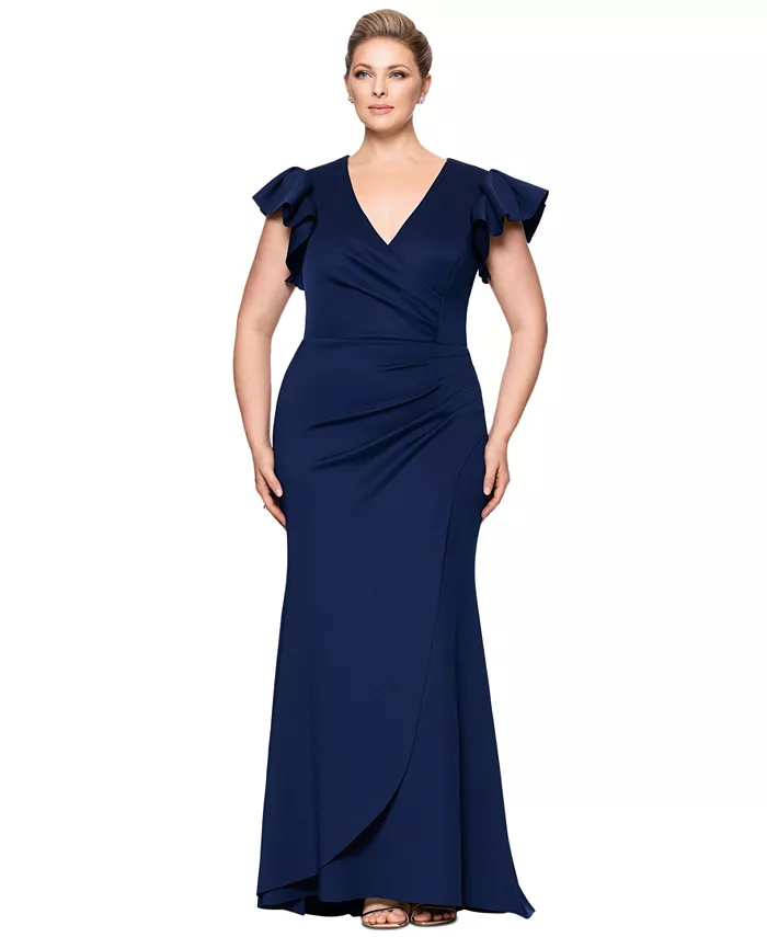 

Вечернее платье Plus Size с присборенной талией и рукавами-крылышками XSCAPE, синий