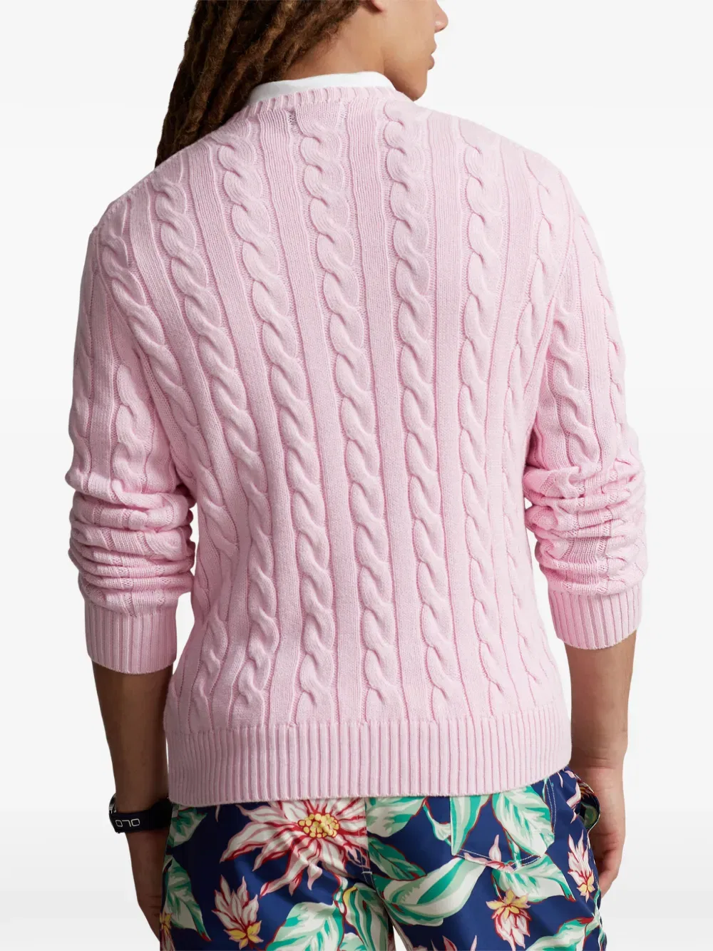 Свитер с круглым вырезом и косами Polo Ralph Lauren, розовый — фото 4