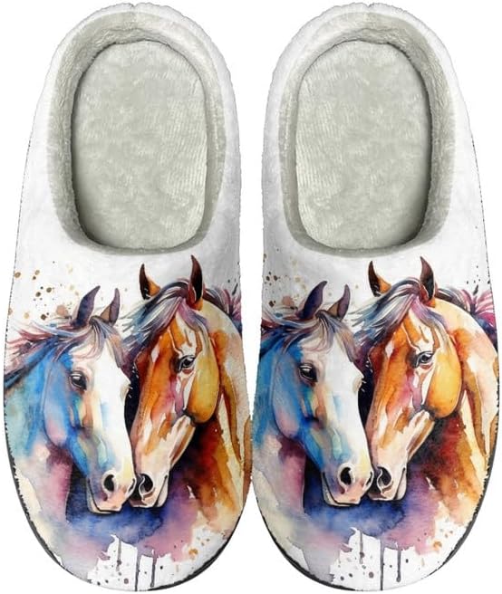 

Зимние мягкие тапочки для женщин и мужчин «Бабочка», «Тигр», «Лошадь», «Галактика», плюшевые, теплые, удобные домашние тапочки Semiouray, Watercolor Horse