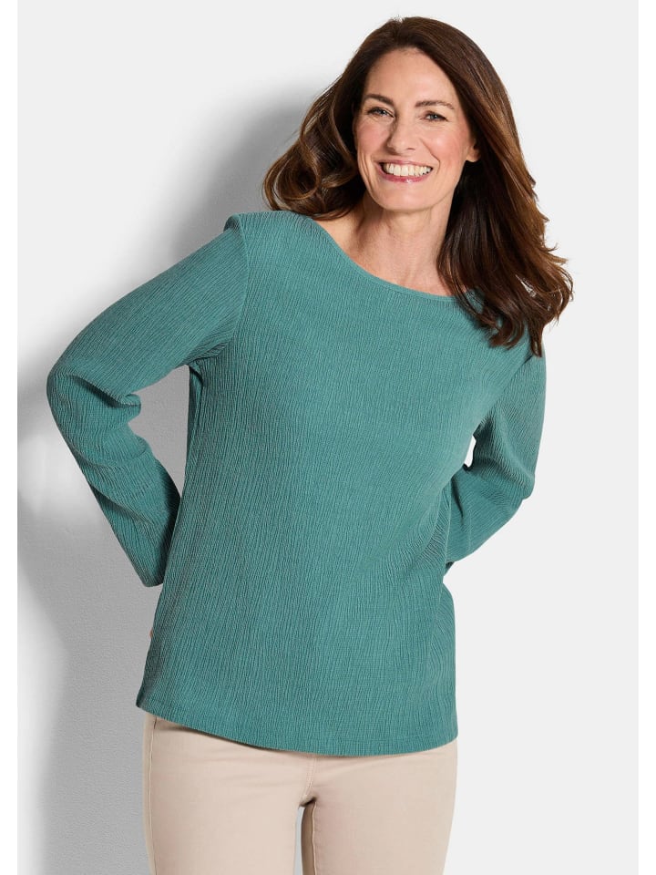 

GOLDNER Футболка из меланжевого трикотажа с длинными рукавами из крепа, серо-зеленого цвета