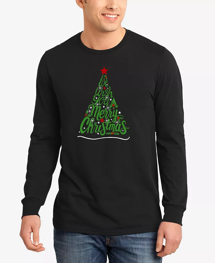 

Мужская футболка с длинным рукавом "We Wish You A Merry Christmas" с тематическим принтом LA Pop Art, черный