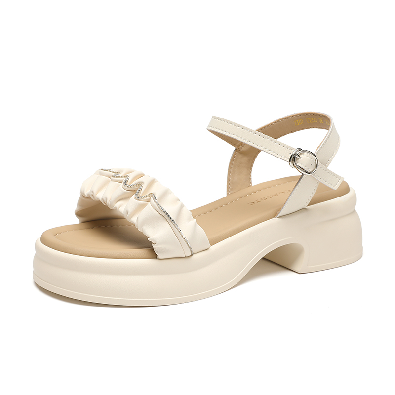 ZHR Женские сандалии на одной застежке бежевые, цвет Beige — фото 2
