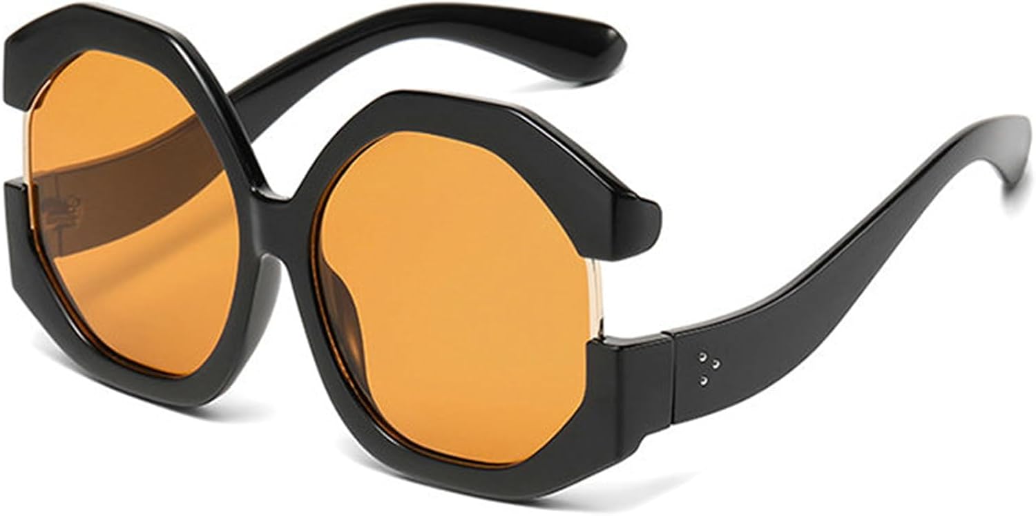 

Willochra нерегулярные большие круглые солнцезащитные очки для женщин 2024 года, модные винтажные солнцезащитные очки для активного отдыха, дизайн для отпуска, Black Yellow