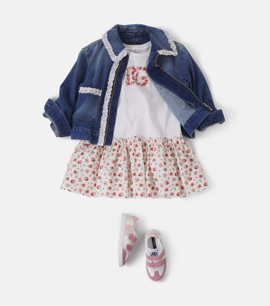 Хлопковое платье DG с цветочным принтом Dolce&Gabbana Kids, белый — фото 2