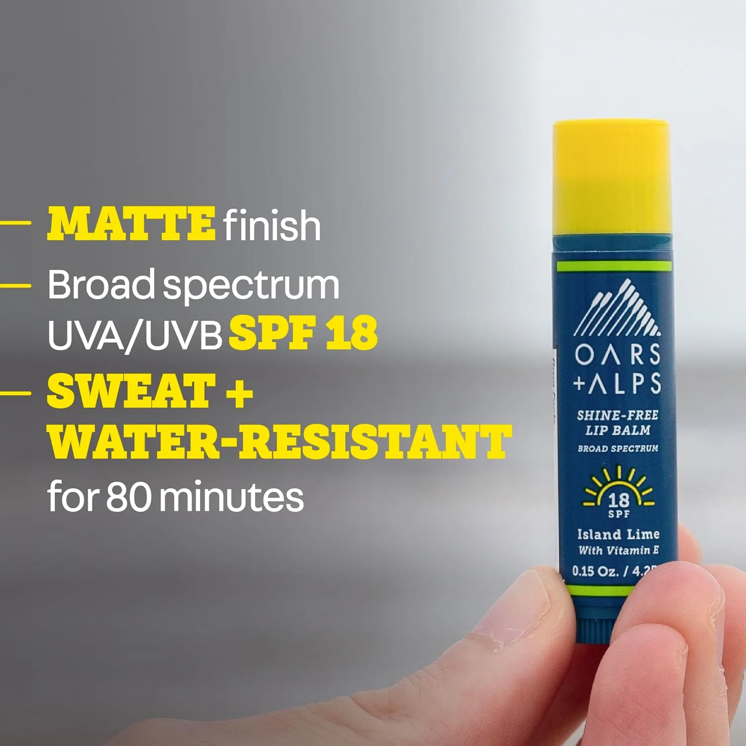 Солнцезащитный бальзам для губ Oars + Alps, SPF 18, матирующий, с витамином Е и маслом ши, водо- и потостойкий, увлажняющий, с ароматом «Островной лайм», 3 шт., Clear — фото 4