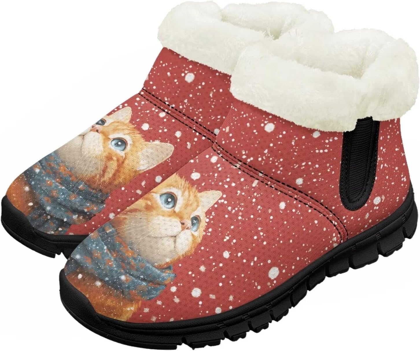 

Детские зимние ботинки Chririnla для девочек и мальчиков, водонепроницаемые, с противоскользящей подошвой, на меховой подкладке, для улицы, зимние кроссовки для маленьких и больших детей, Cute Kitten