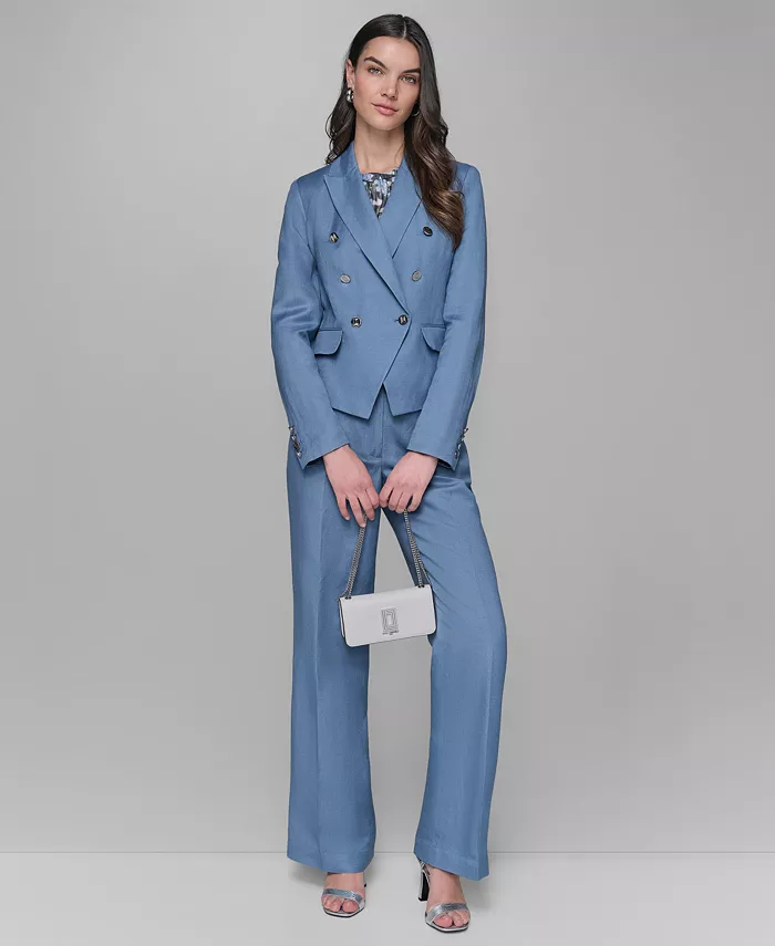 

Женский двубортный пиджак из льняной смеси, блуза с коротким рукавом и широкие брюки из льняной смеси KARL LAGERFELD PARIS, синий