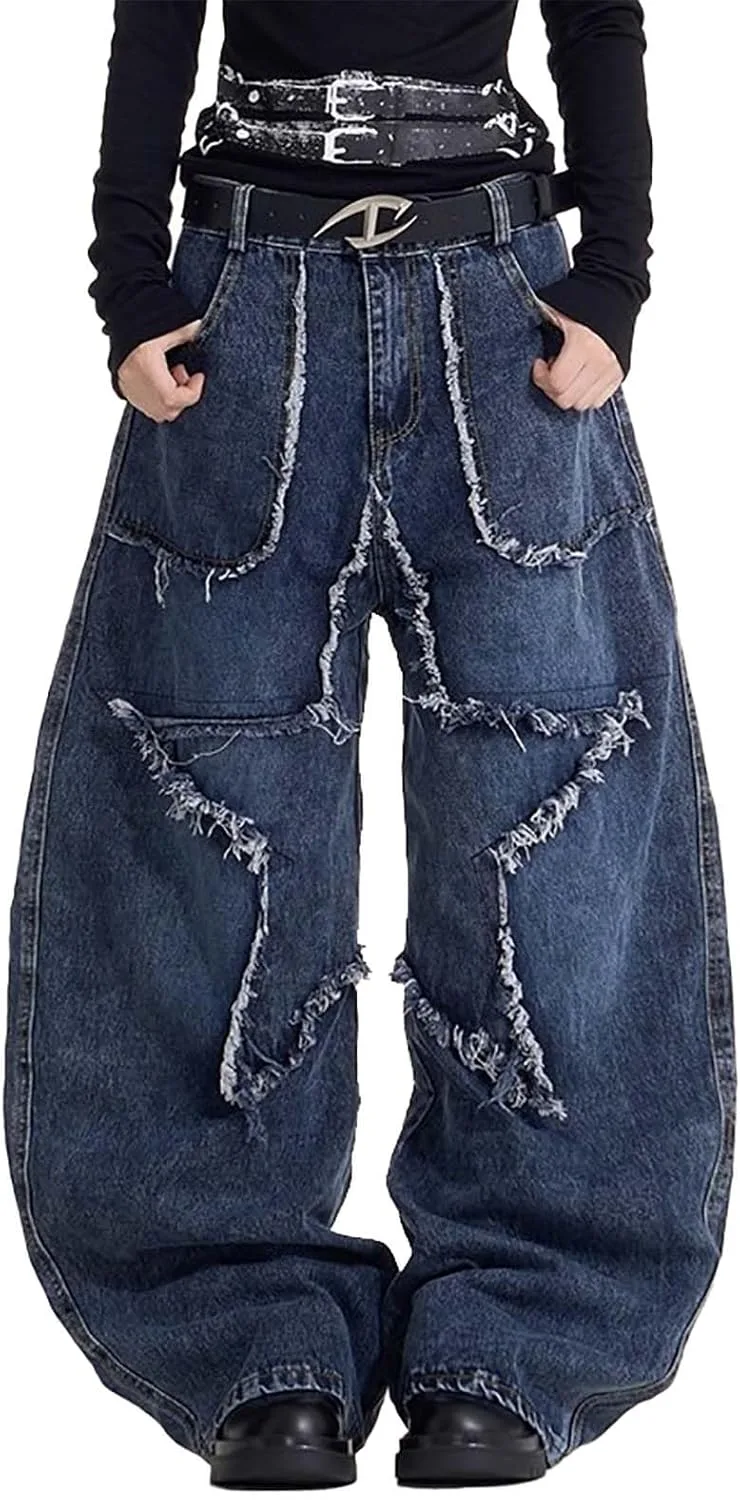 

Женские мешковатые джинсы Y2K с пачворком и звездами в стиле 90s LUUTWAL